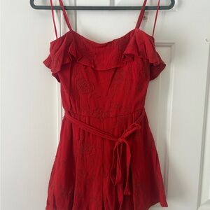 Francesca's Collections Red Ruffled Jumpsuit